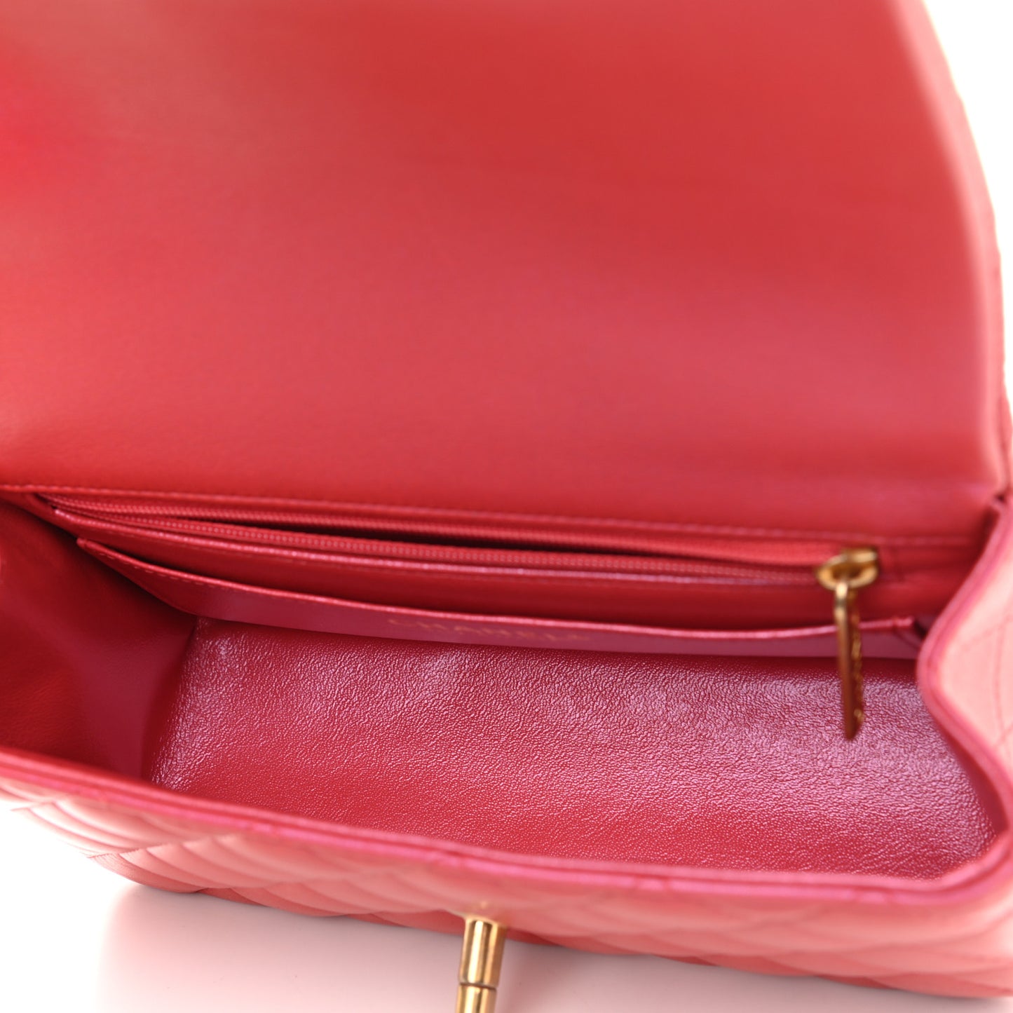 Iridescent Lambskin Quilted Mini Top Handle Rectangular Flap Red