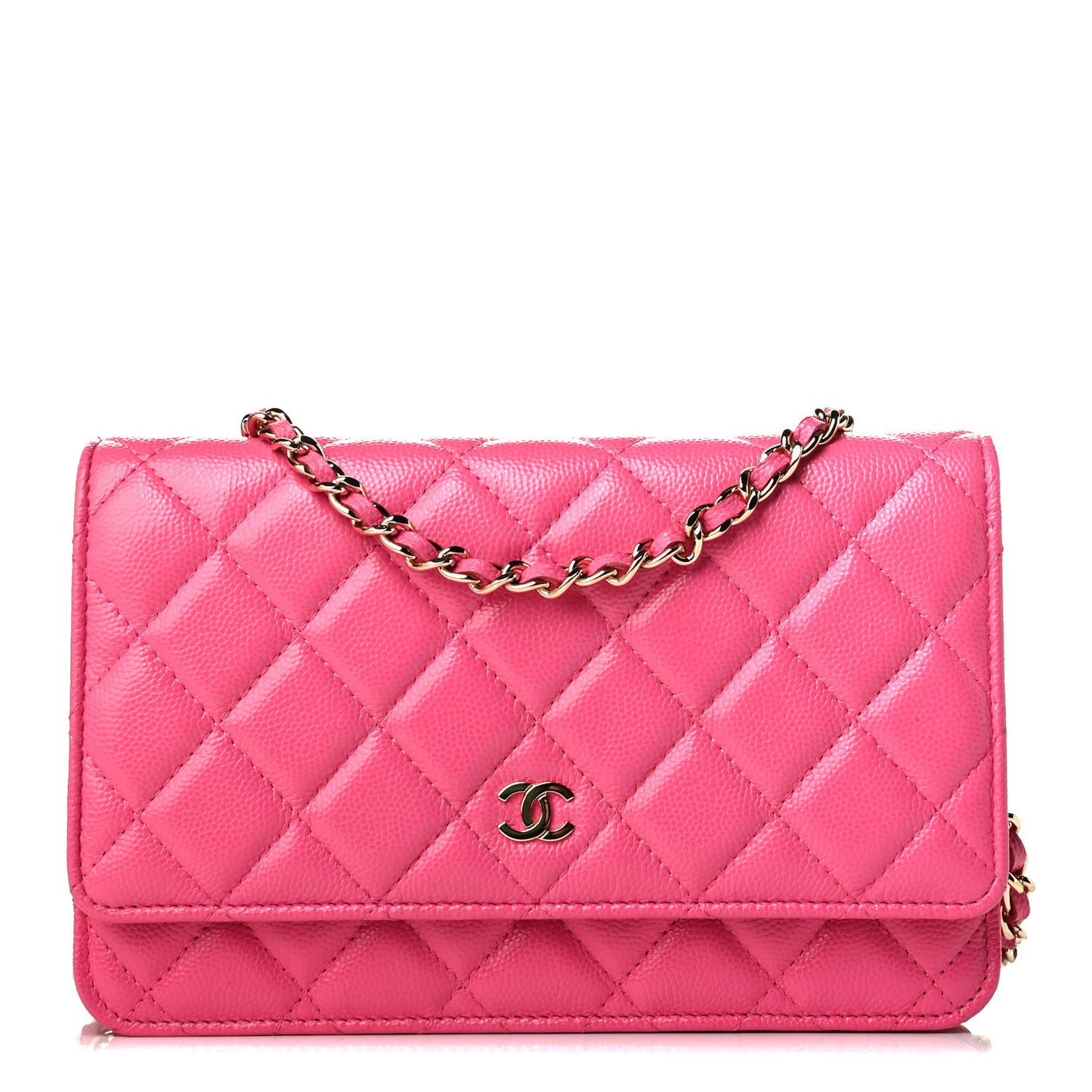Caviar Quilted Wallet on Chain WOC Fuchsia