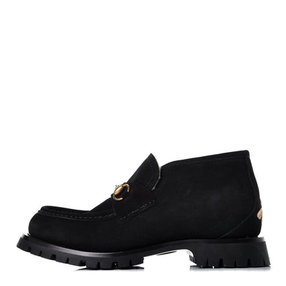 Gucci Suede Shearling Mens Harald Horsebit Ankle Boots 7.5 Black Butterscotch 1 of 9