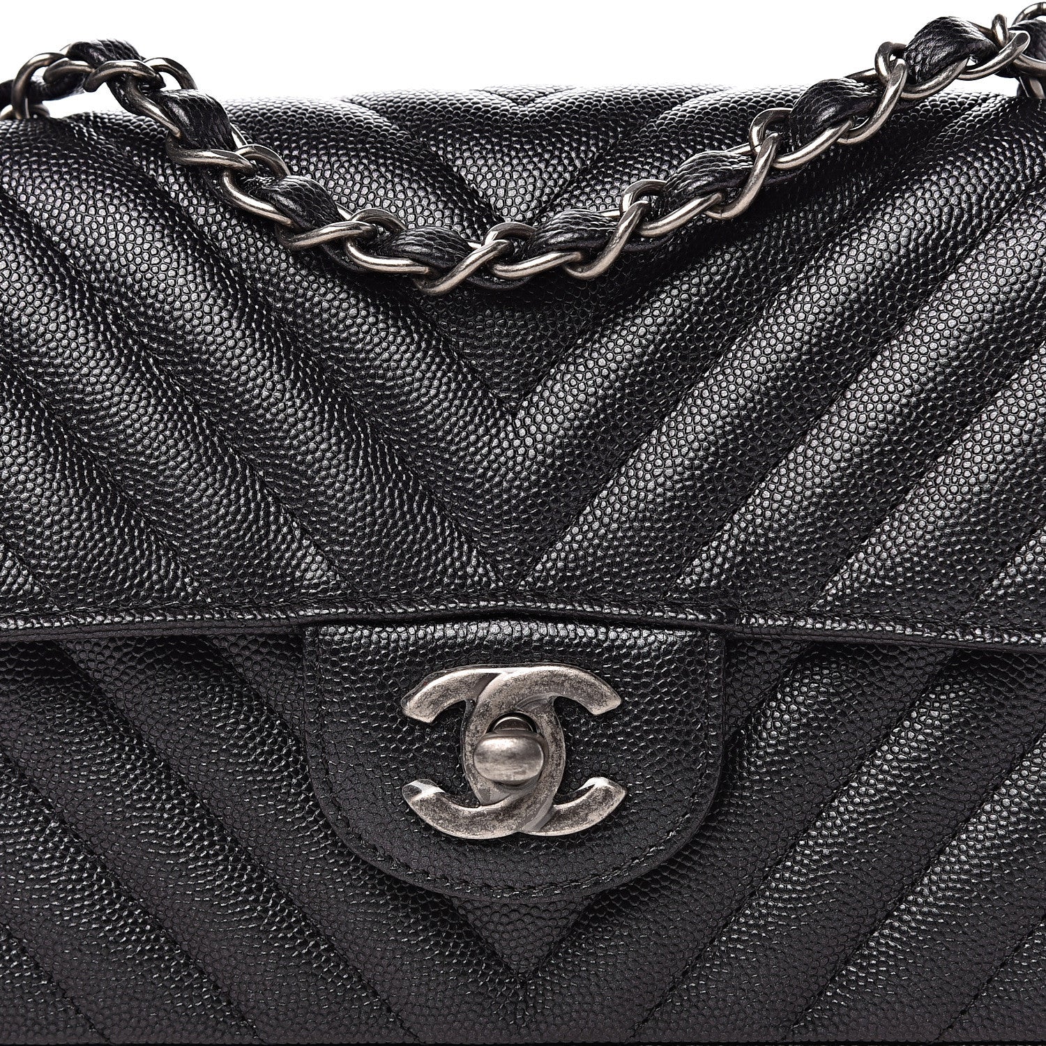 Chanel Iridescent Caviar Chevron Quilted Mini Rectangular Flap Black 10 of 11
