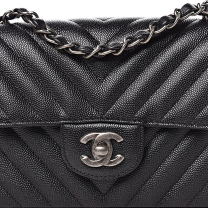 Chanel Iridescent Caviar Chevron Quilted Mini Rectangular Flap Black 10 of 11