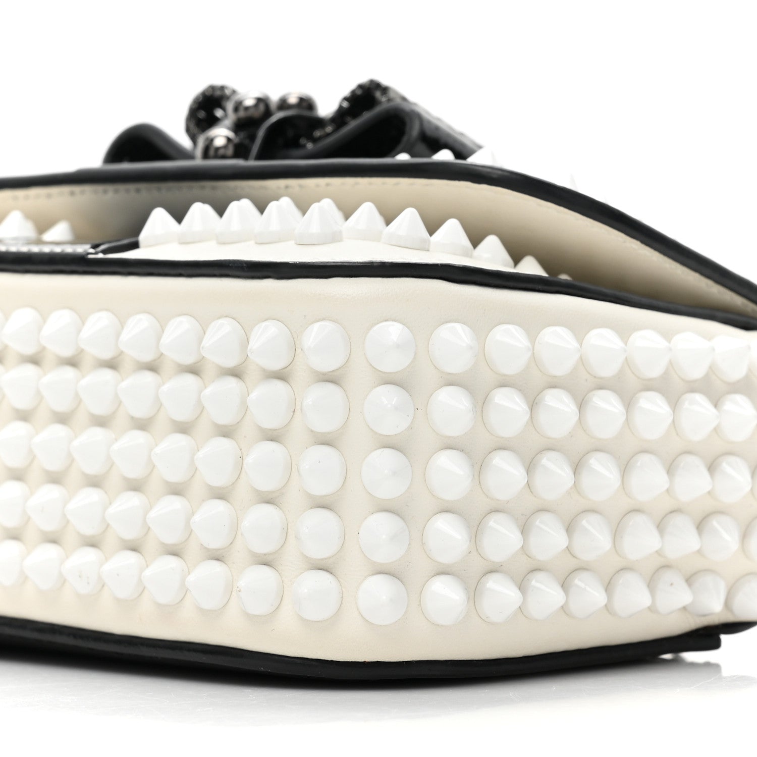Christian Louboutin Calfskin Spikes Sweety Charity Shoulder Bag White Black 7 of 12