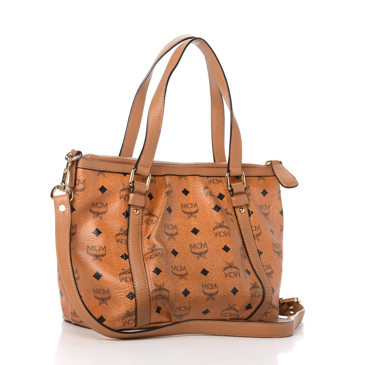 MCM Visetos Medium Essentials Shopper Tote Cognac 3 of 13