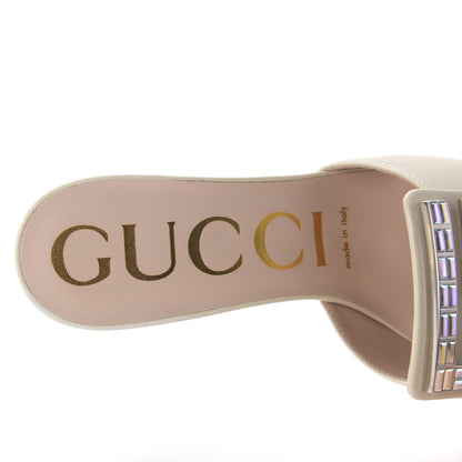 Gucci Malaga Kid Crystal Square G Madelyn Mules 37 Vintage White 7 of 9