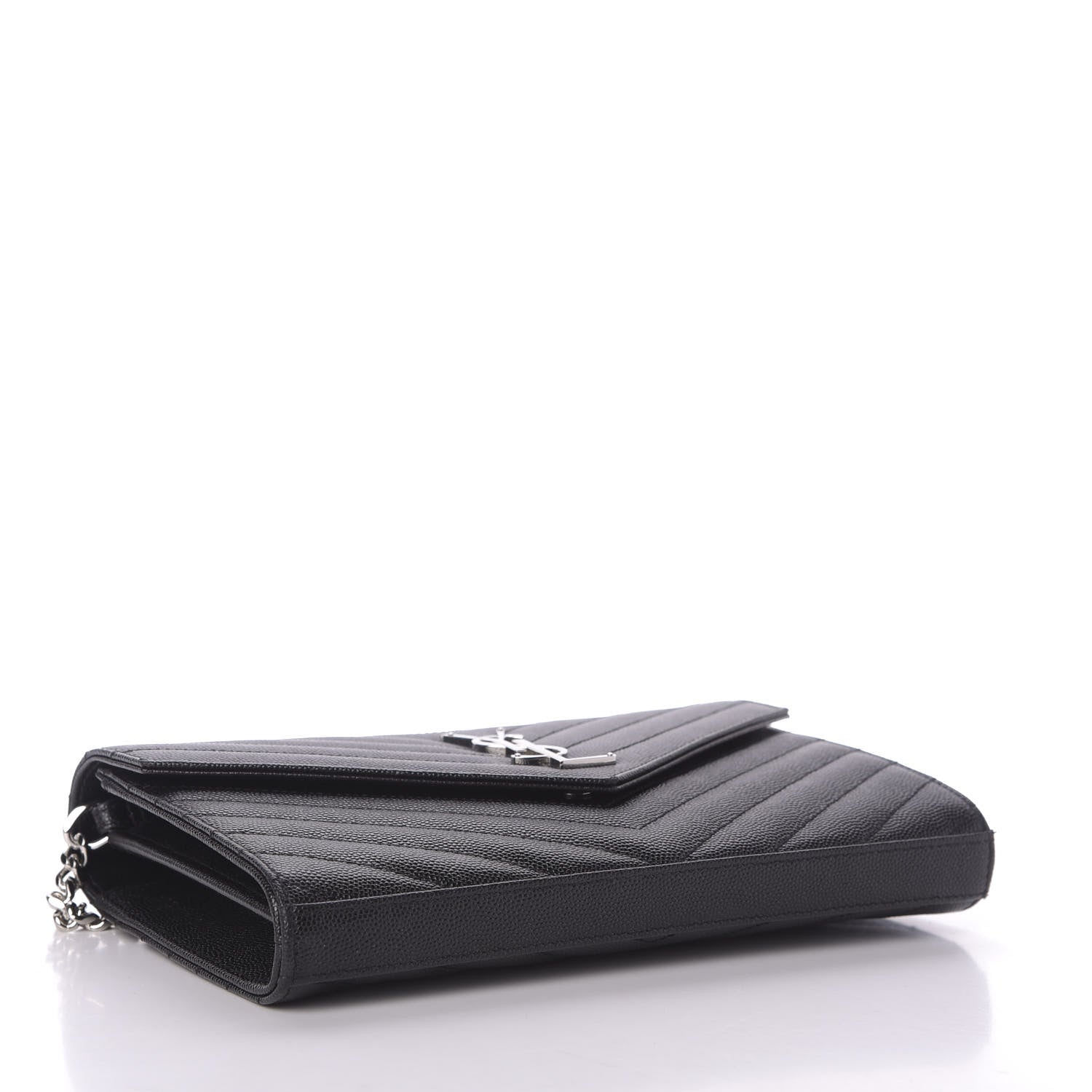 Saint Laurent Grain De Poudre Matelasse Chevron Monogram Chain Wallet Black 4 of 8