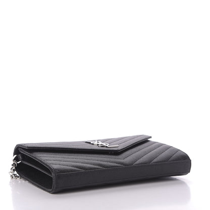 Saint Laurent Grain De Poudre Matelasse Chevron Monogram Chain Wallet Black 4 of 8