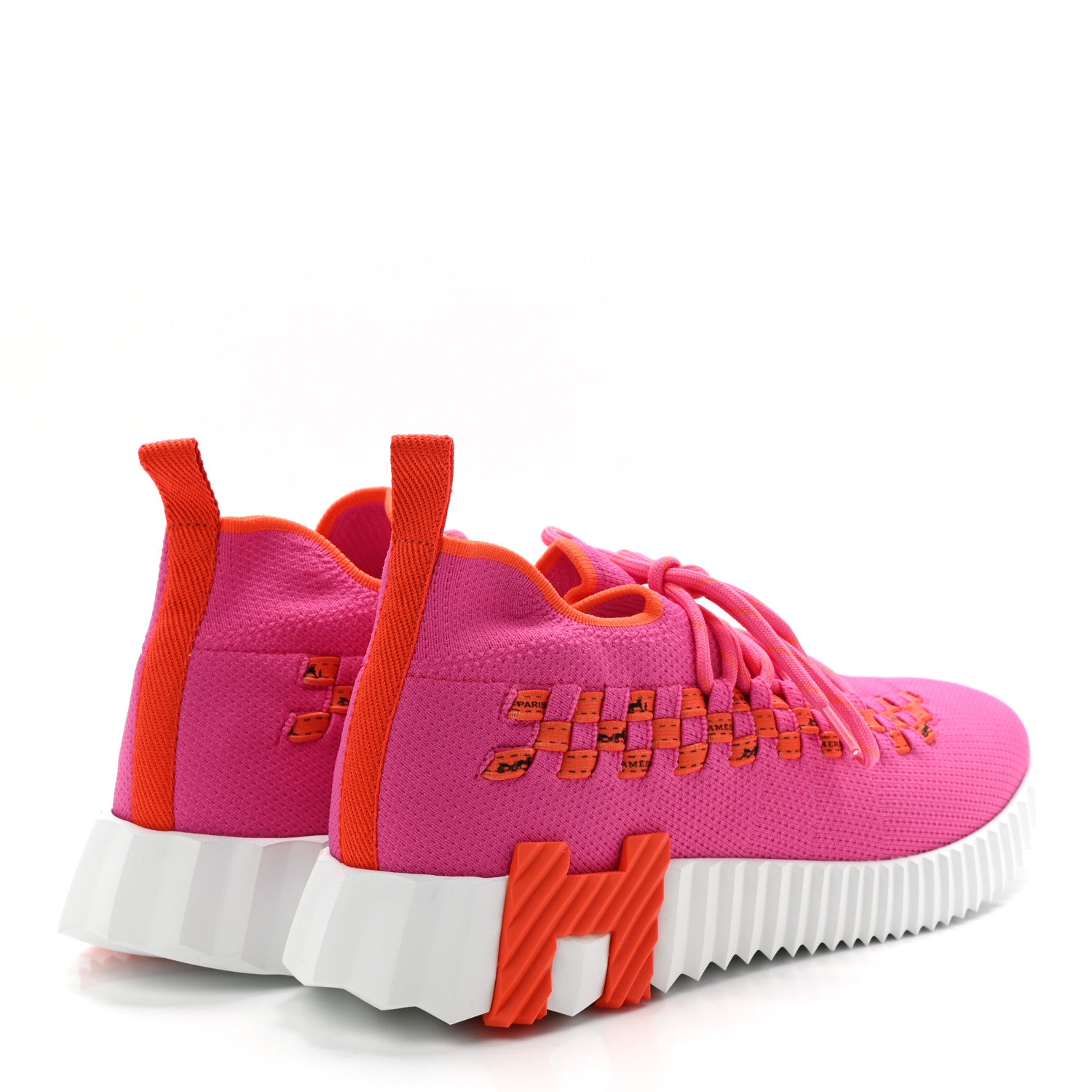 Hermes Knit Womens Flex Bolduc Sneakers 37.5 Rose Framboise Orange 4 of 9