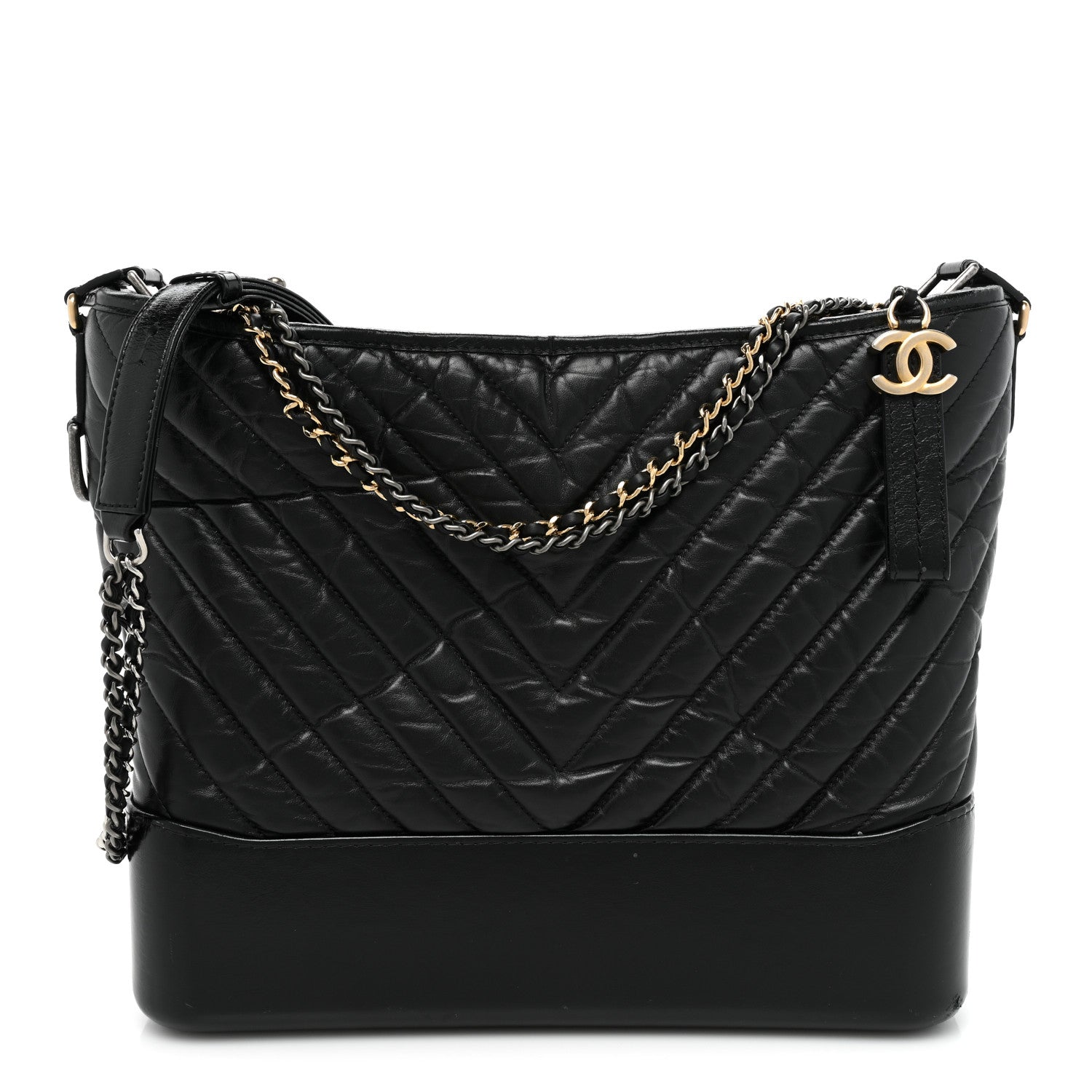 Chanel Aged Calfskin Chevron Quilted Large Gabrielle Hobo Black 1 of 18