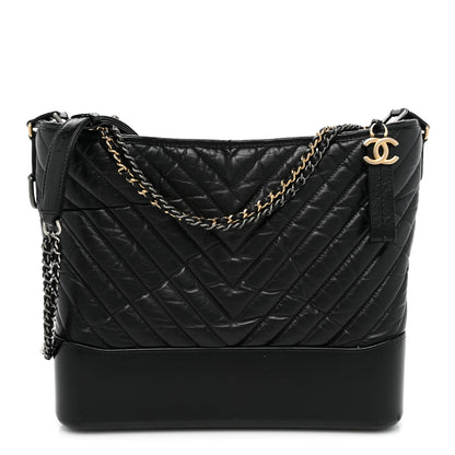 Chanel Aged Calfskin Chevron Quilted Large Gabrielle Hobo Black 1 of 18