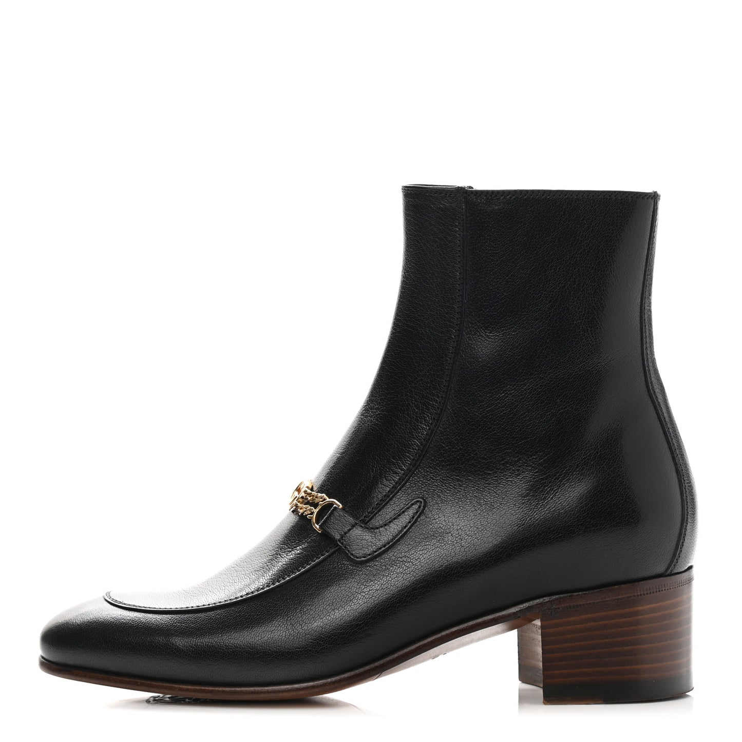 Goatskin Interlocking G Chain Ankle Boots 37 Black