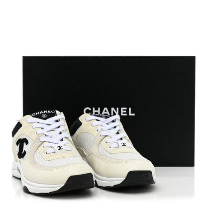 Chanel Mesh Suede Calfskin Grained Calfskin Womens CC Sneakers 37 White Black 12 of 12