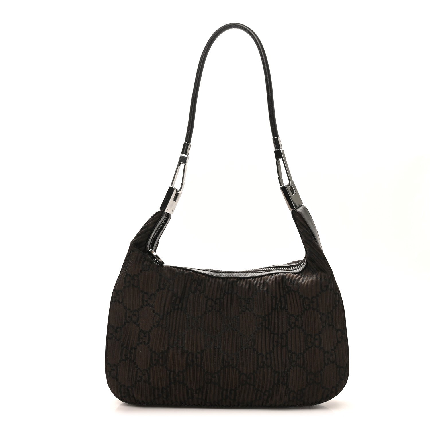 Gucci Nylon Pleated Monogram GG Clasp Hobo Brown 1 of 10