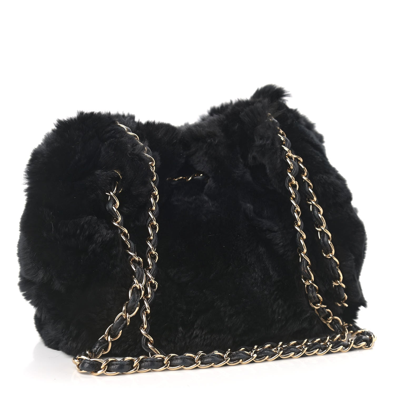 Chanel Rabbit Fur Reversible Drawstring Bag Black 3 of 16