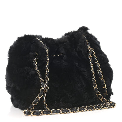 Chanel Rabbit Fur Reversible Drawstring Bag Black 3 of 16