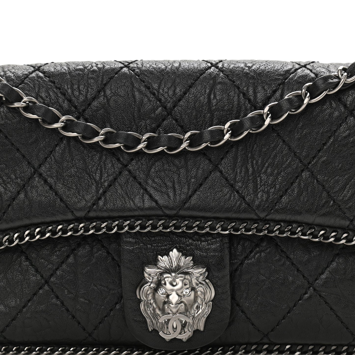Distressed Lambskin Medium Leo Lion Flap Black