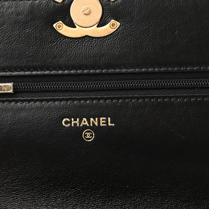 Chanel Lambskin Resin Quilted Wallet On Chain WOC Black 6 of 12