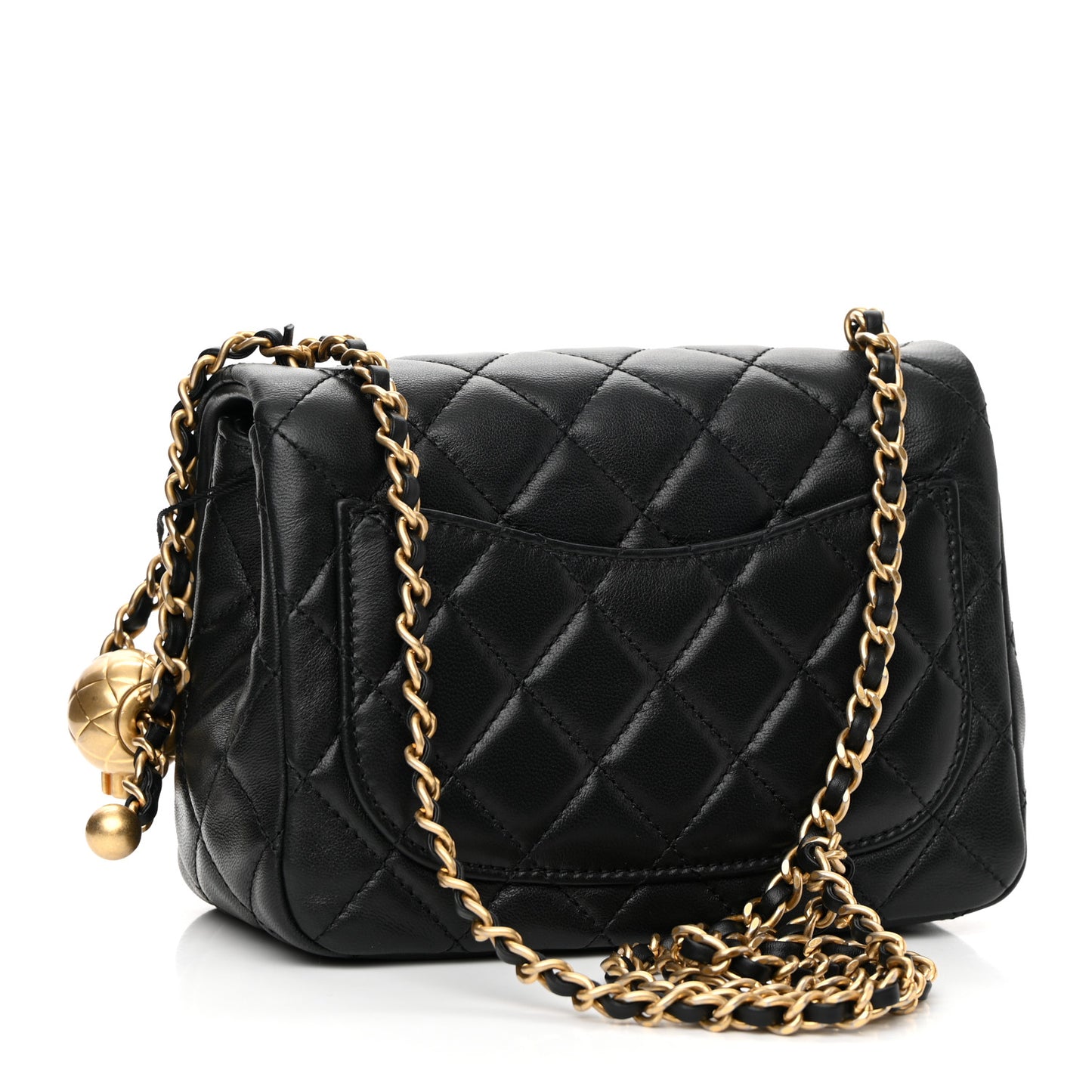 Lambskin Quilted Mini Pearl Crush Flap Black