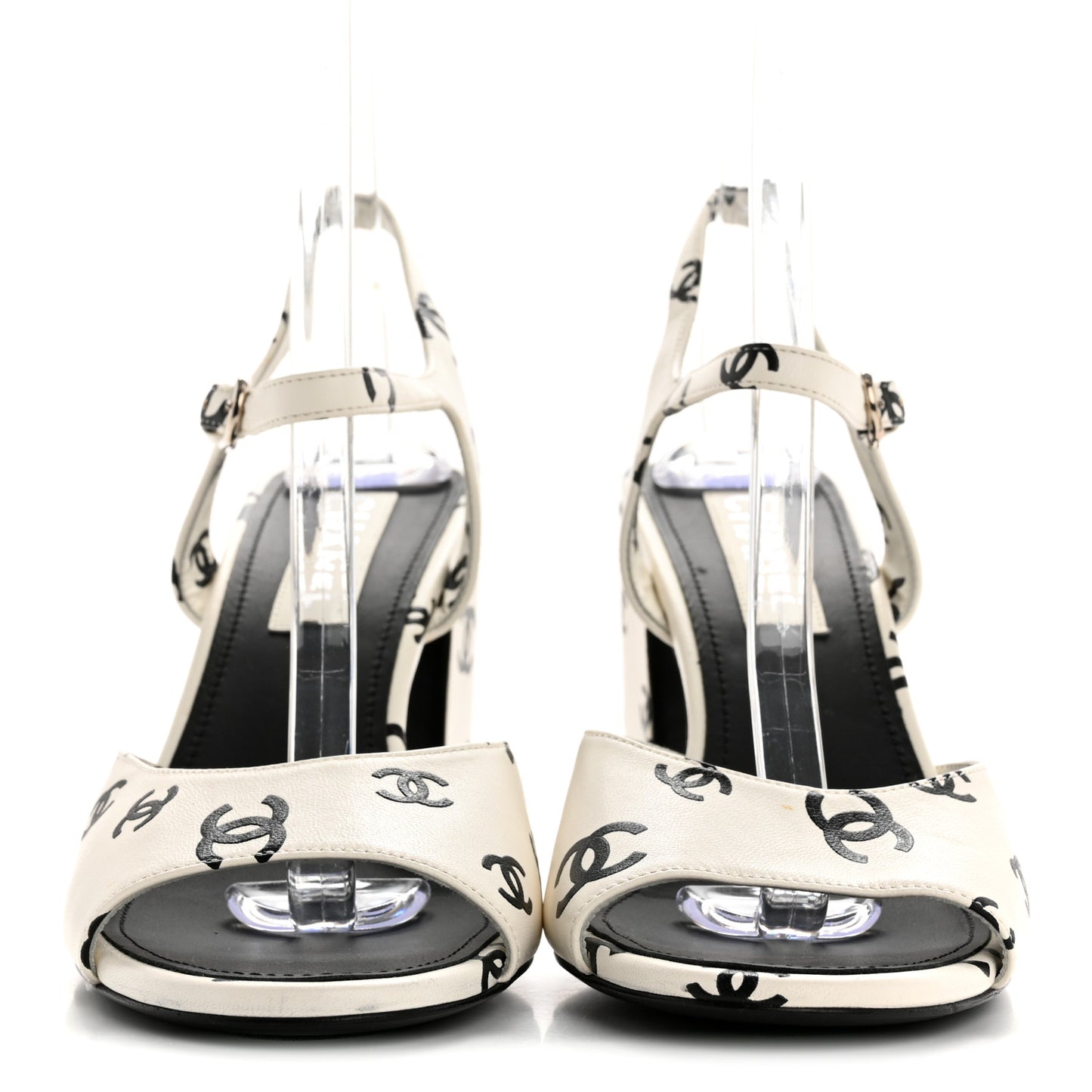 Lambskin Printed CC Sandals 41 White Black