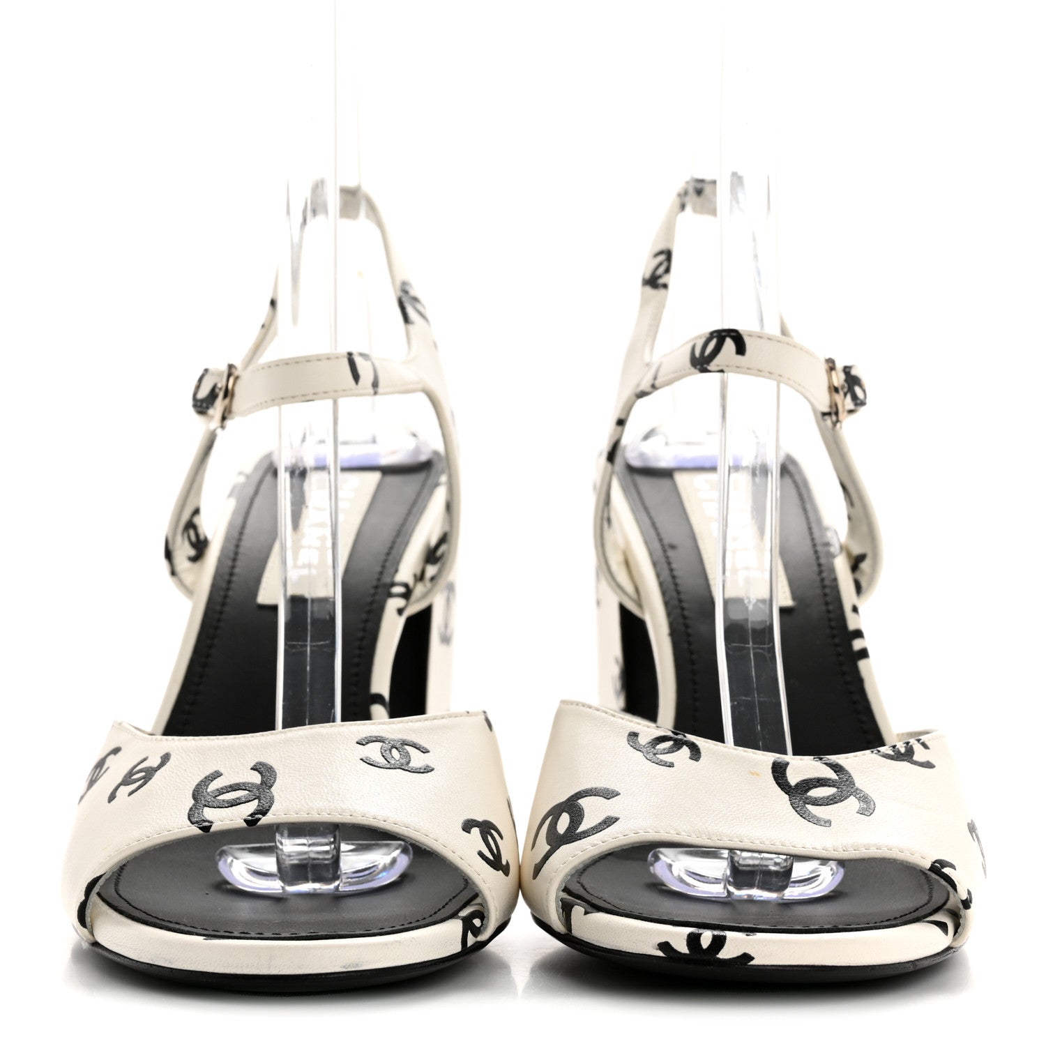 Chanel Lambskin Printed CC Sandals 41 White Black 3 of 12