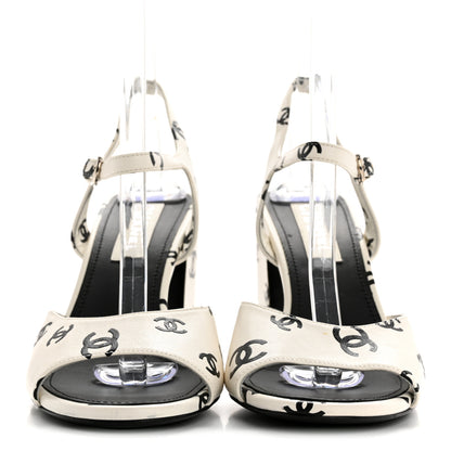 Chanel Lambskin Printed CC Sandals 41 White Black 3 of 12