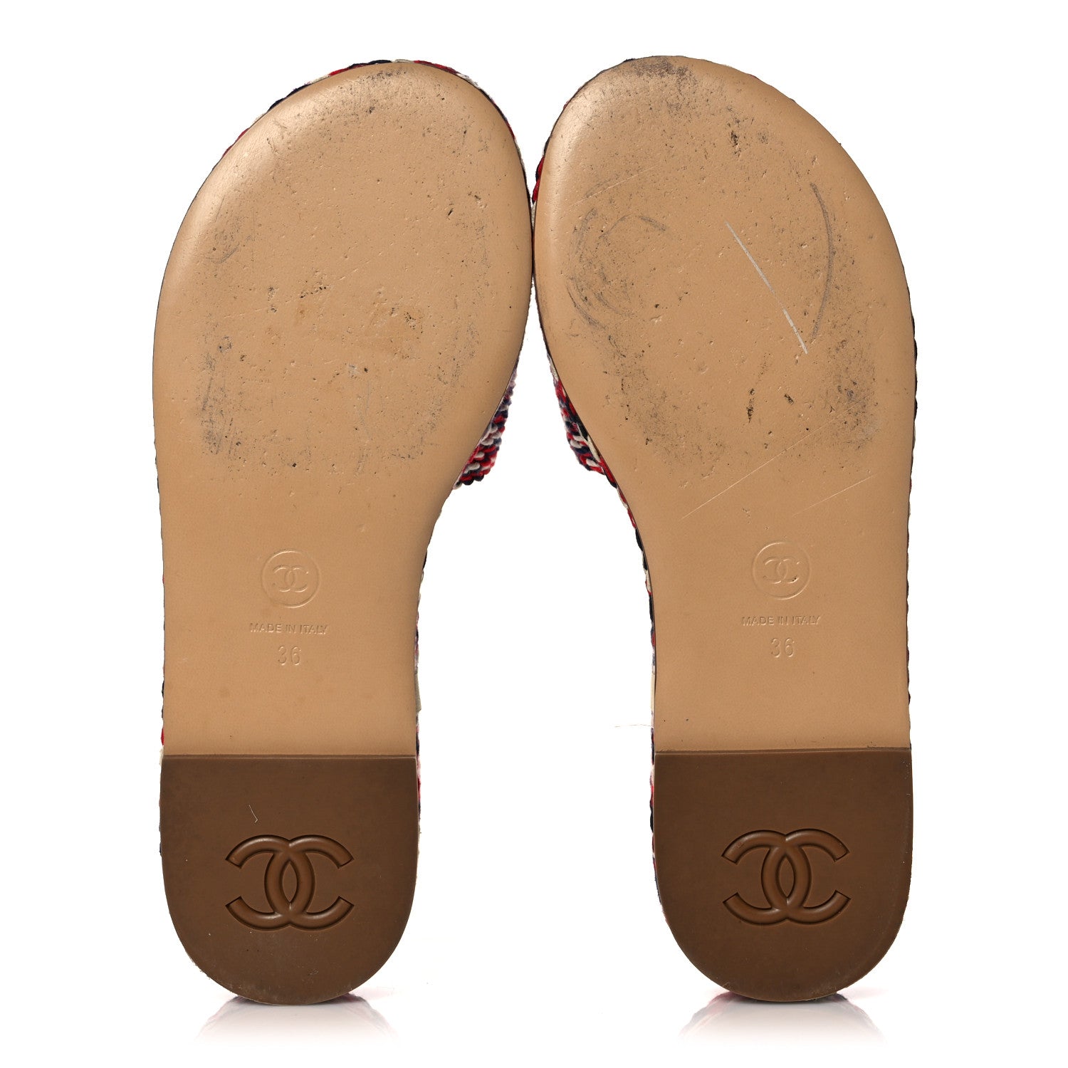 Chanel Cord CC Espadrille Slip On Sandals 36 Red Blue White 5 of 10