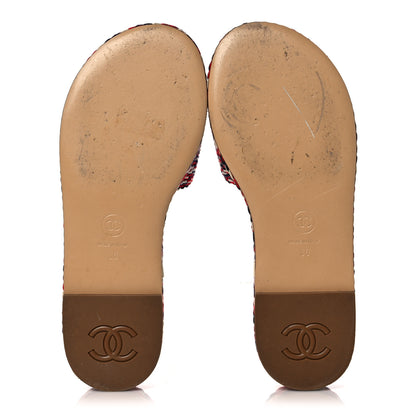 Chanel Cord CC Espadrille Slip On Sandals 36 Red Blue White 5 of 10