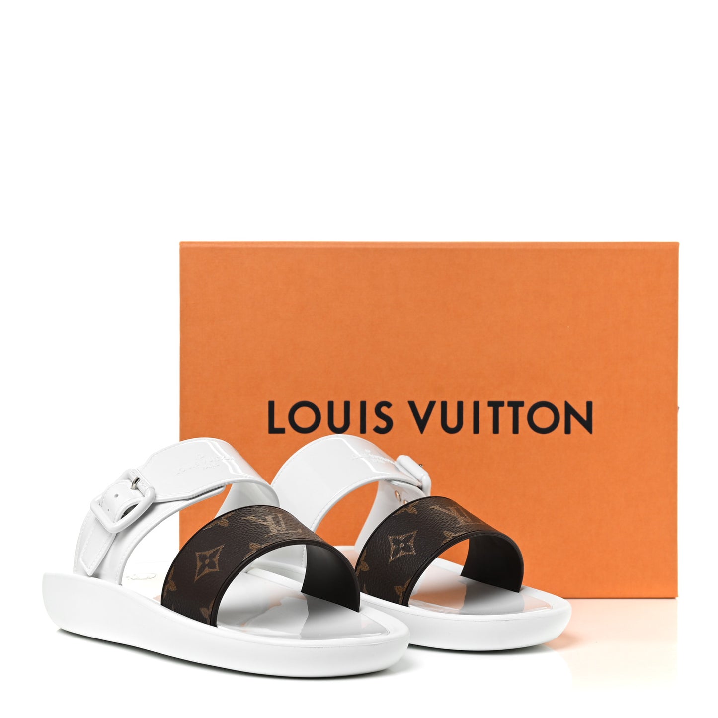 Monogram Sunbath Flat Mule Sandals 39 White
