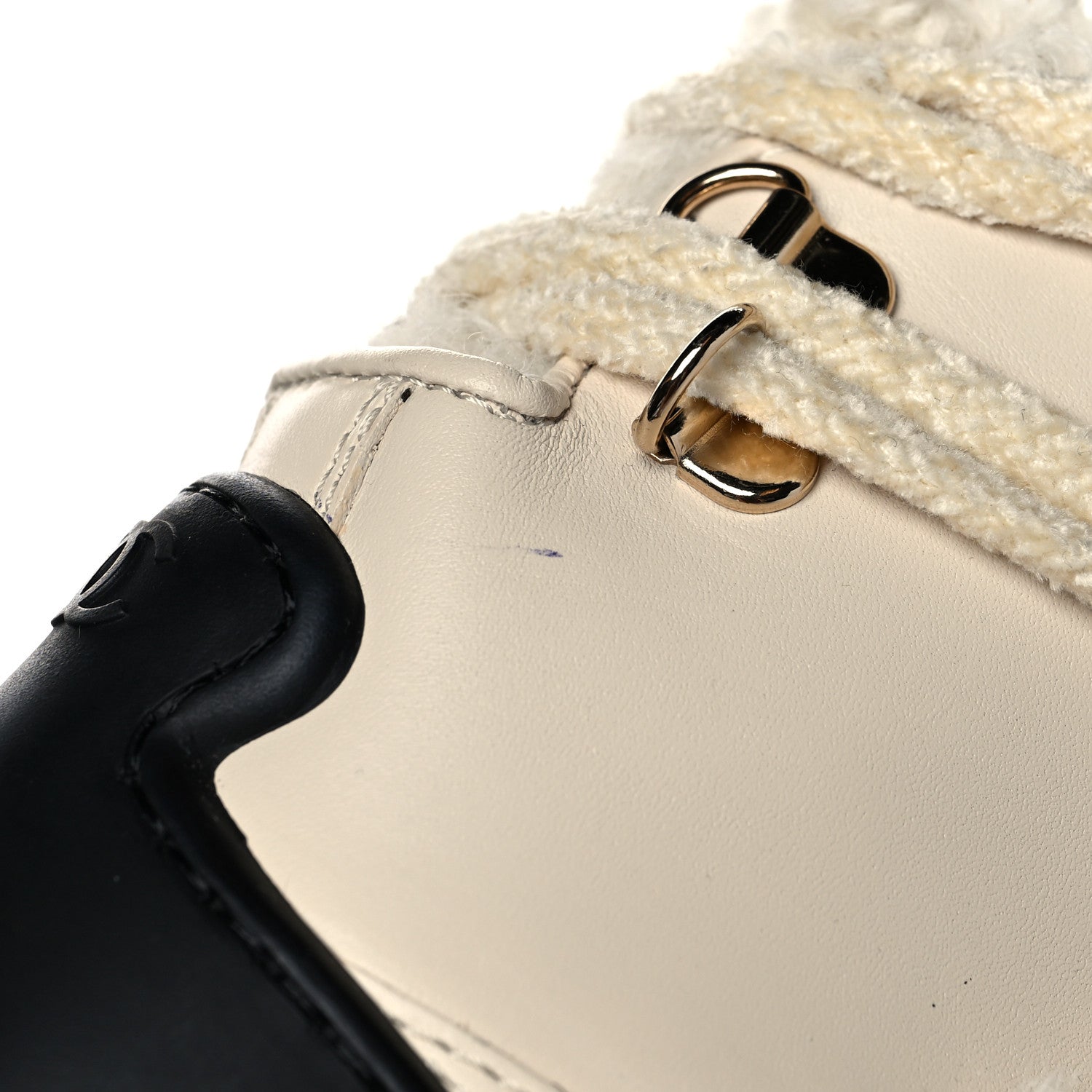 Chanel Calfskin Shearling CC Lace Up Boots 40.1 Light Beige Ivory 8 of 10