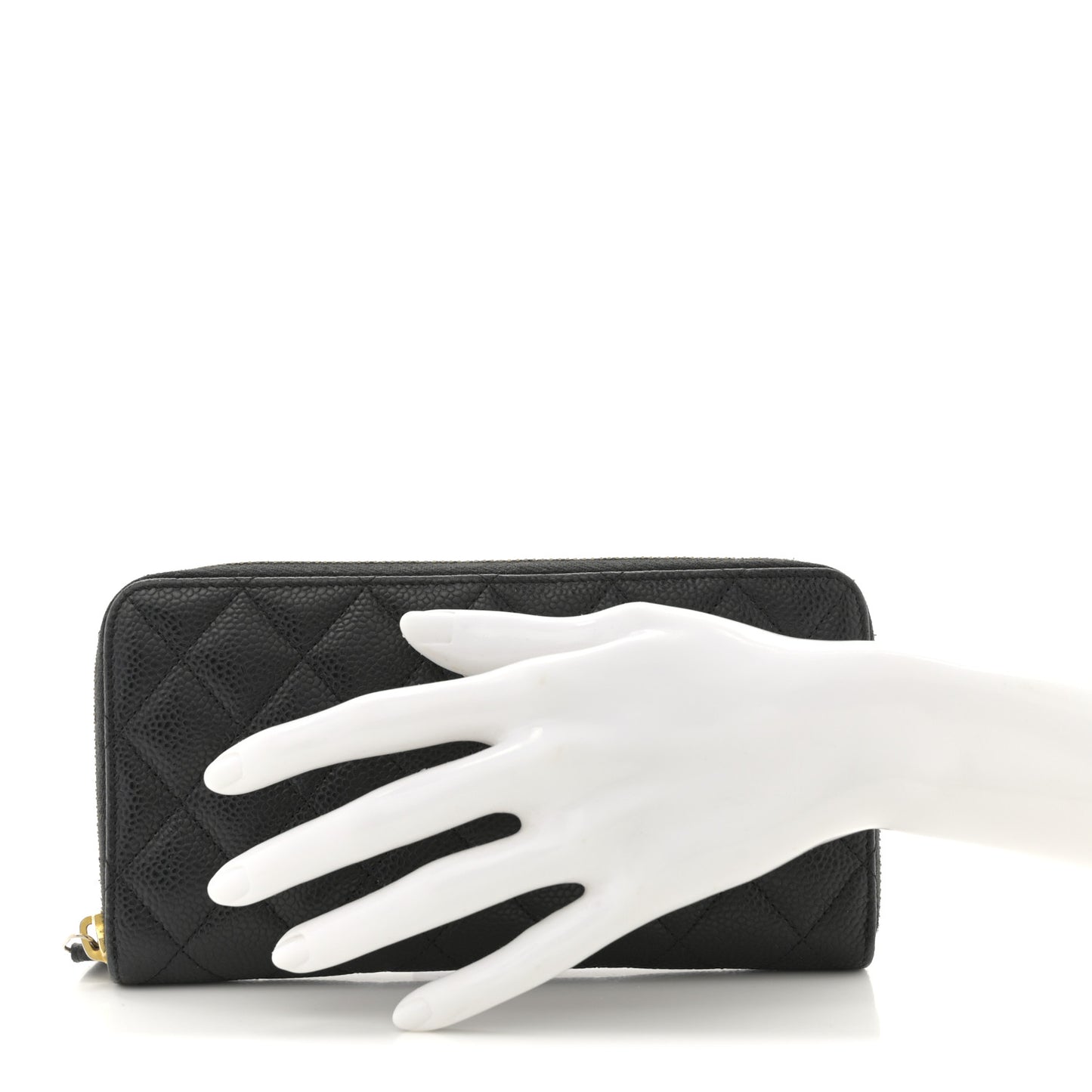 Caviar Quilted Large Gusset Zip Around Wallet Black