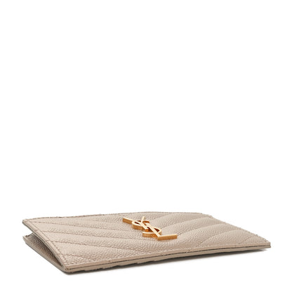 Saint Laurent Grain De Poudre Matelasse Chevron Monogram Fragments Zippered Card Case Deep Beige 8 of 9