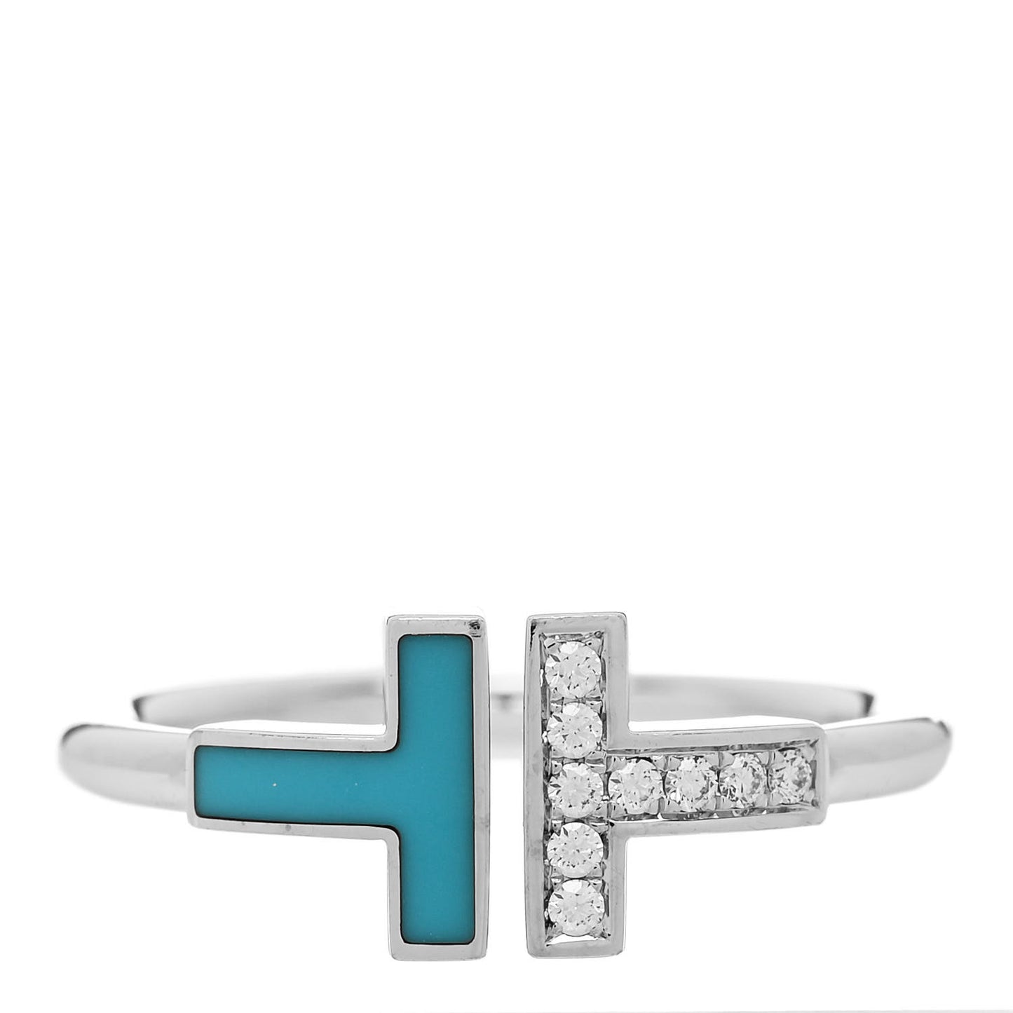18K White Gold Diamond Turquoise T Wire Ring 58 8.25