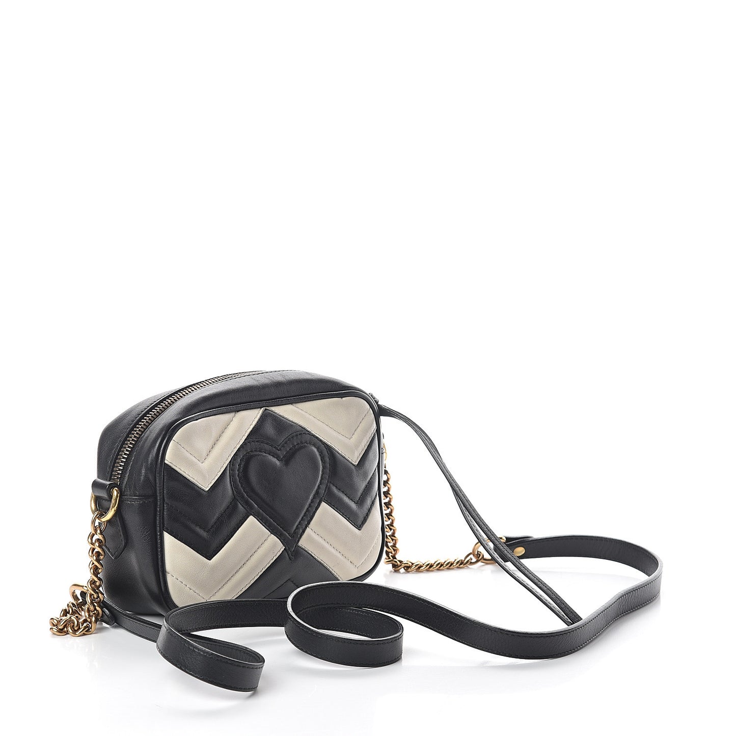 Calfskin Matelasse Mini GG Marmont Chain Shoulder Bag Black White