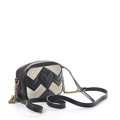 Gucci Calfskin Matelasse Mini GG Marmont Chain Shoulder Bag Black White 2 of 7