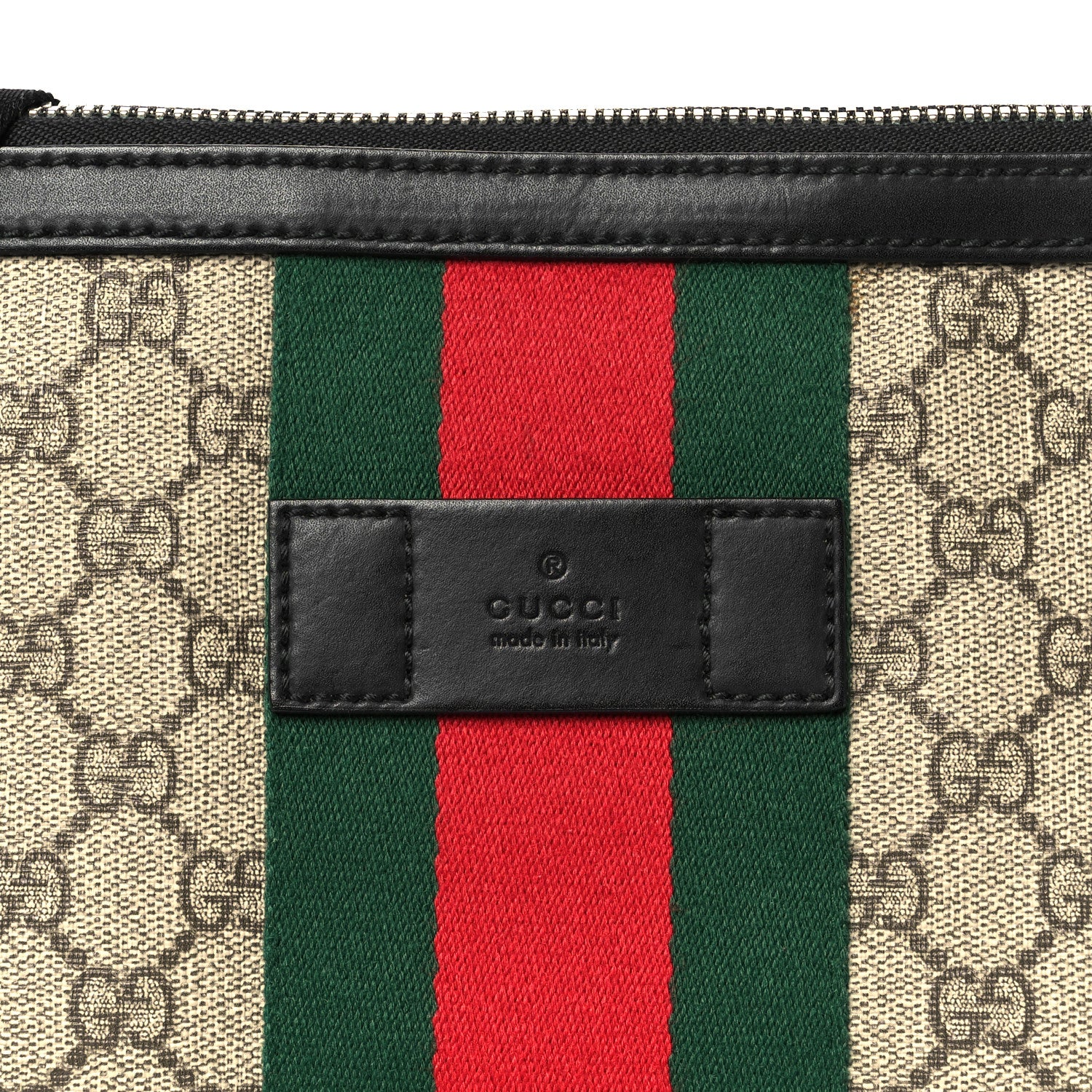 Gucci GG Supreme Monogram Calfskin Web Medium Flat Messenger Bag Beige Ebony Black 9 of 12