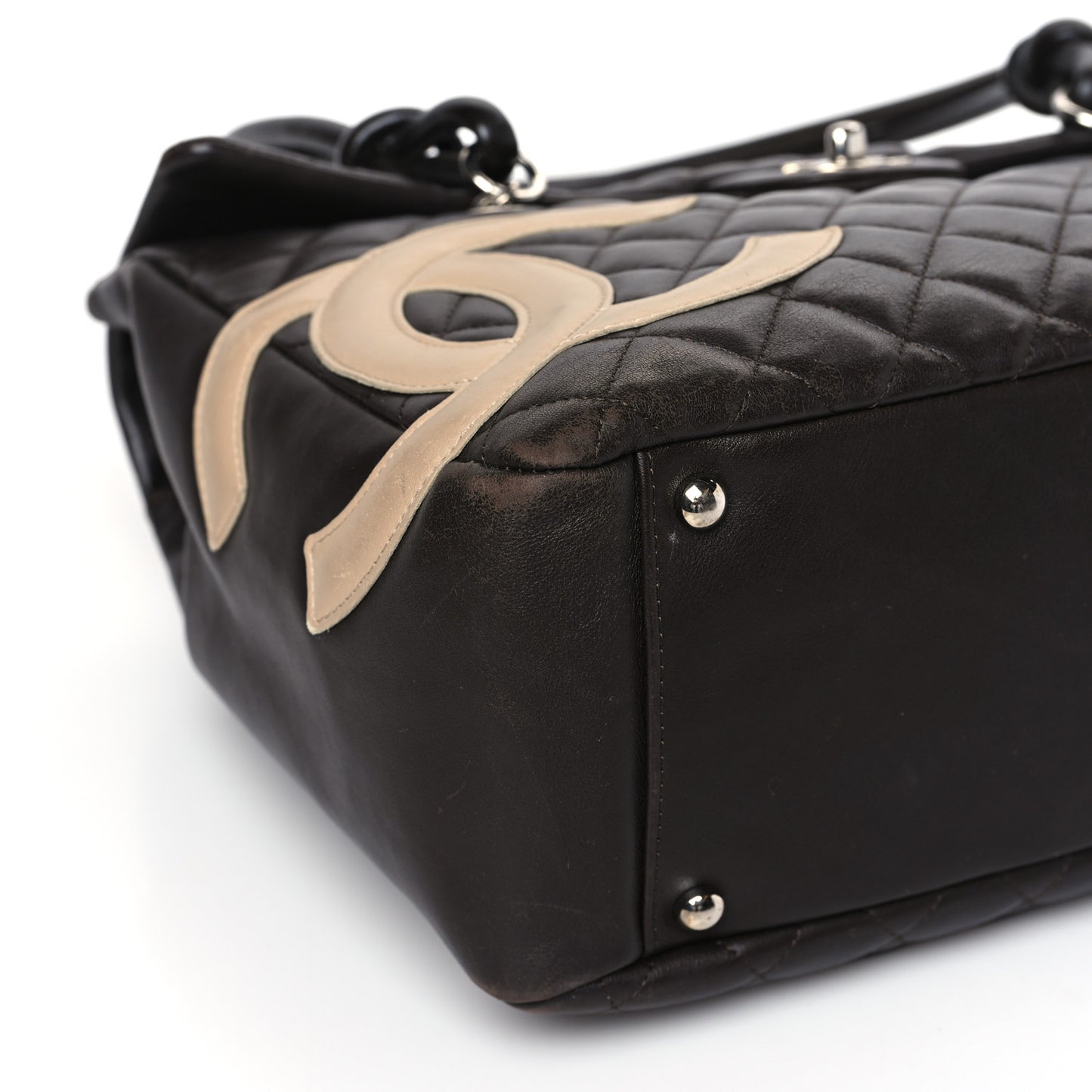 Calfskin Quilted Large Cambon Flap Brown Beige