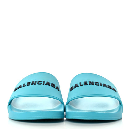 Balenciaga PVC Logo Mens Pool Slide Sandals 42 Turquoise Black 2 of 10