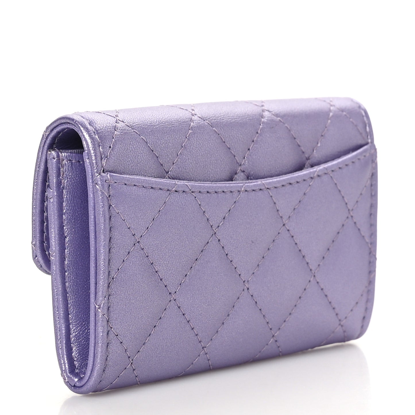 Metallic Lambskin Quilted Flap Card Holder Light Purple