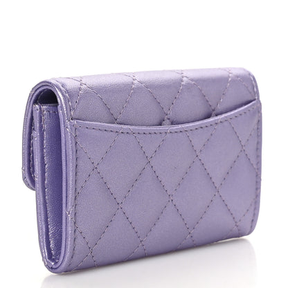 Chanel Metallic Lambskin Quilted Flap Card Holder Light Purple 3 of 8