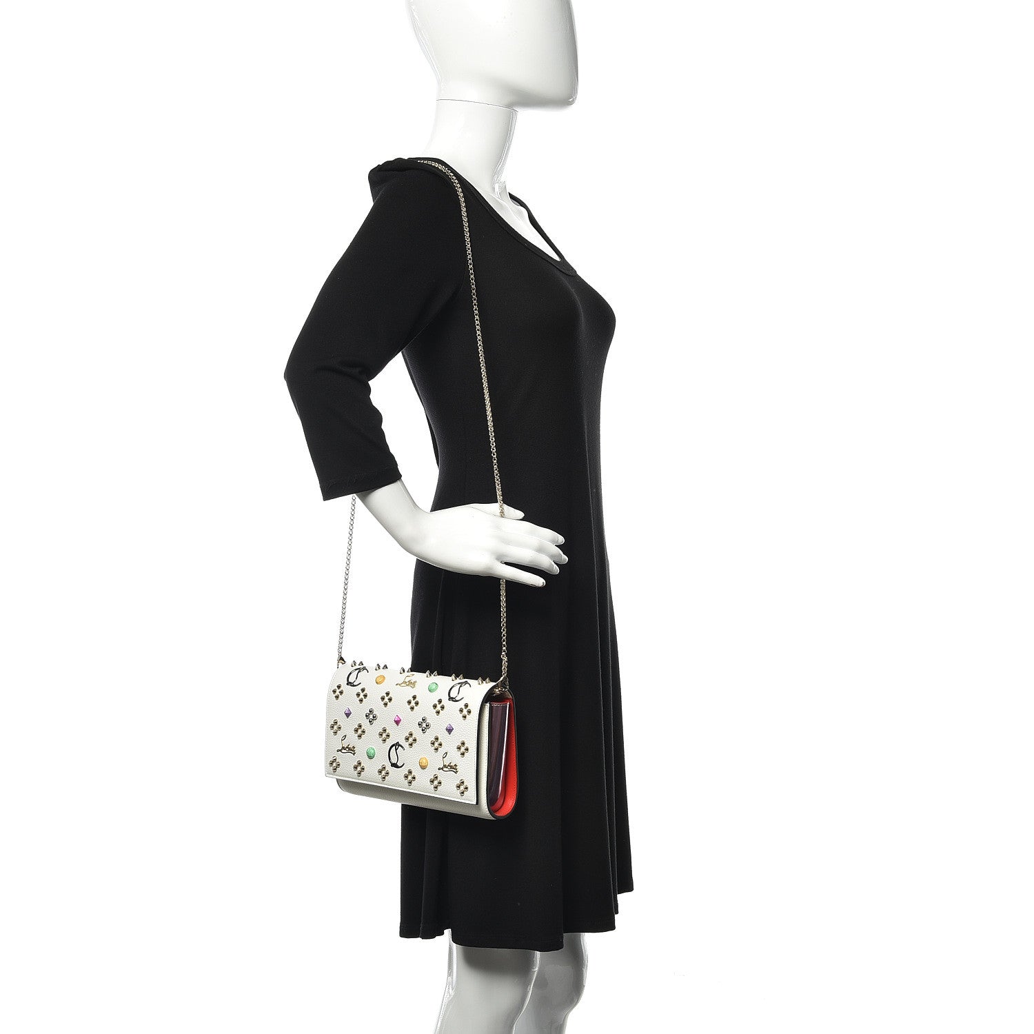 Christian Louboutin Grained Calfskin Spikes Loubinthesky Paloma Wallet On Chain White 2 of 11