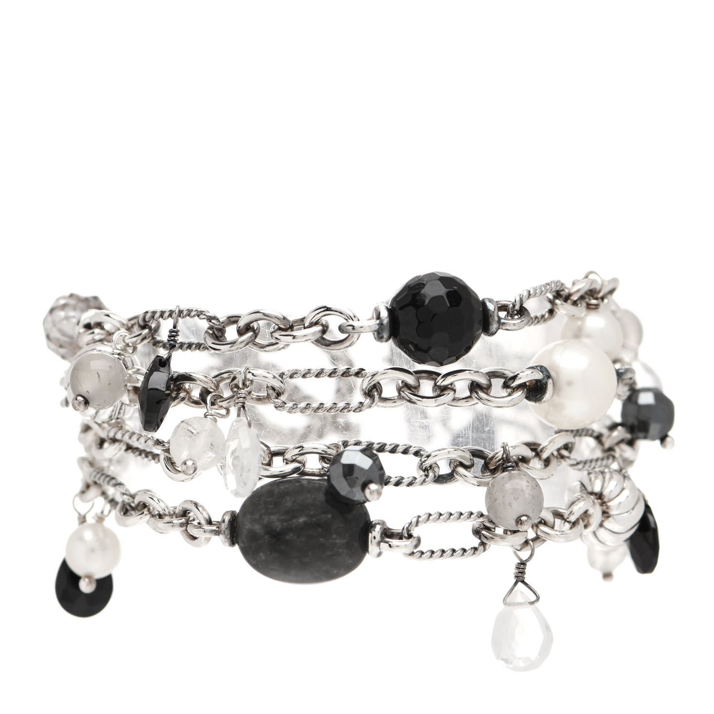 Sterling Silver Pearl Hematine Agate Moonstone Bijoux Multi Strand Bracelet