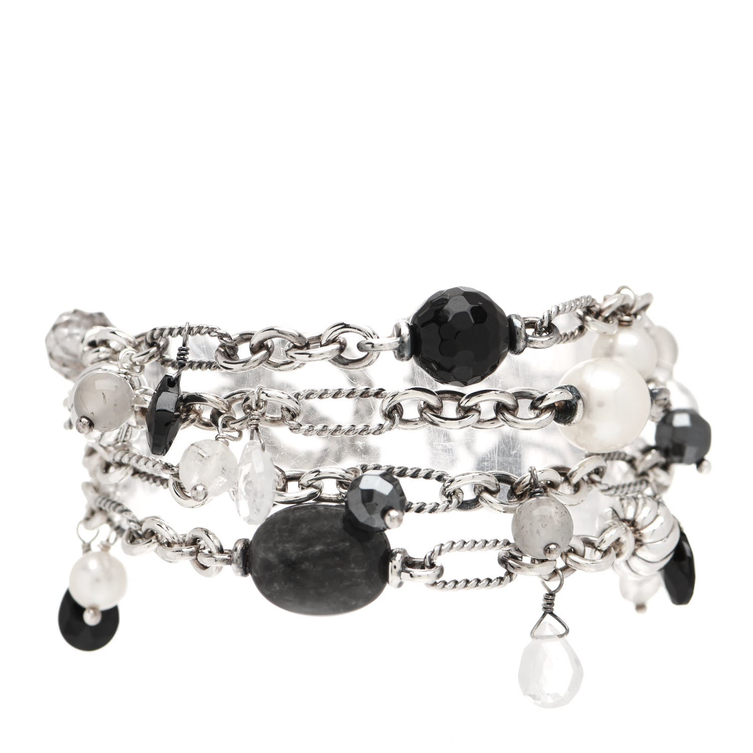 David Yurman Sterling Silver Pearl Hematine Agate Moonstone Bijoux Multi Strand Bracelet 1 of 4