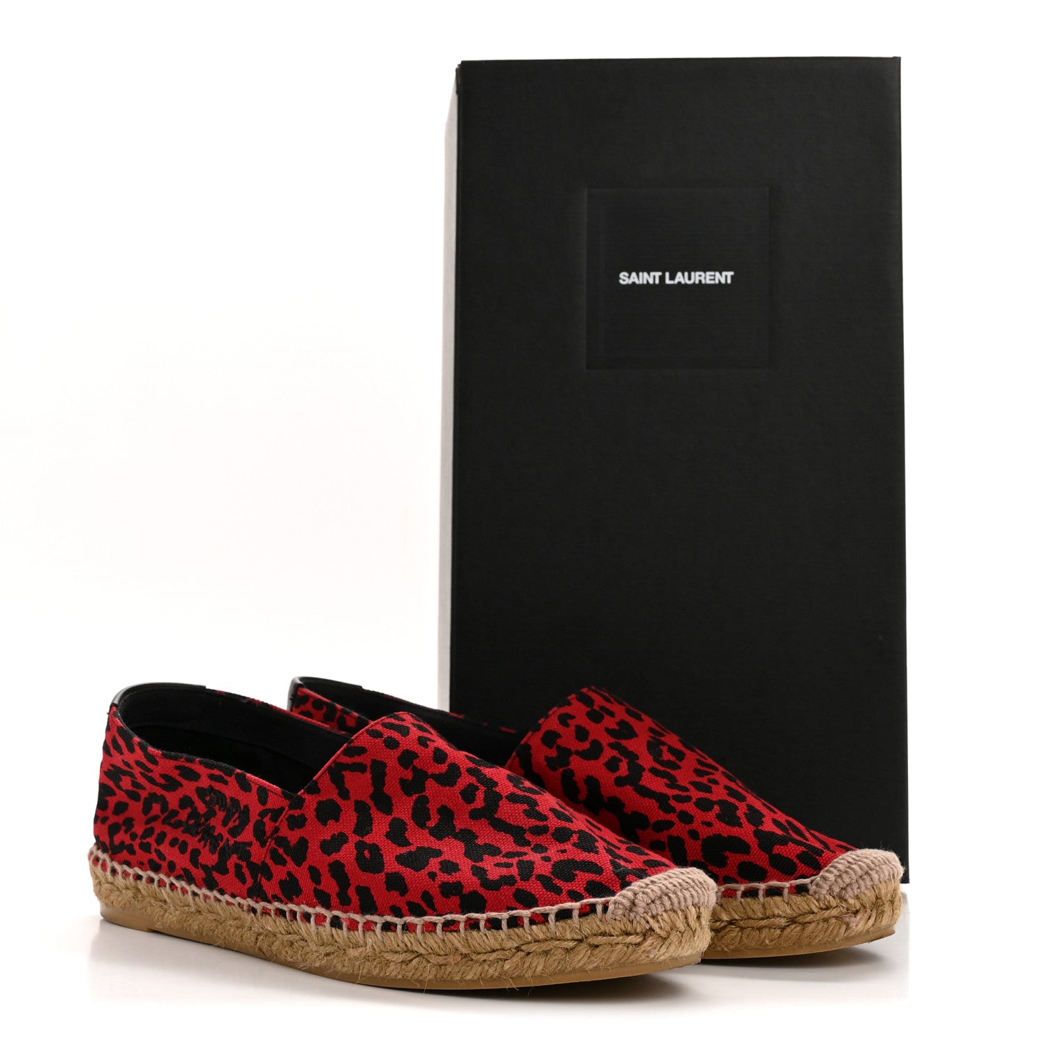 Saint Laurent Canvas Leopard Print Espadrilles 38 Red Black 10 of 10