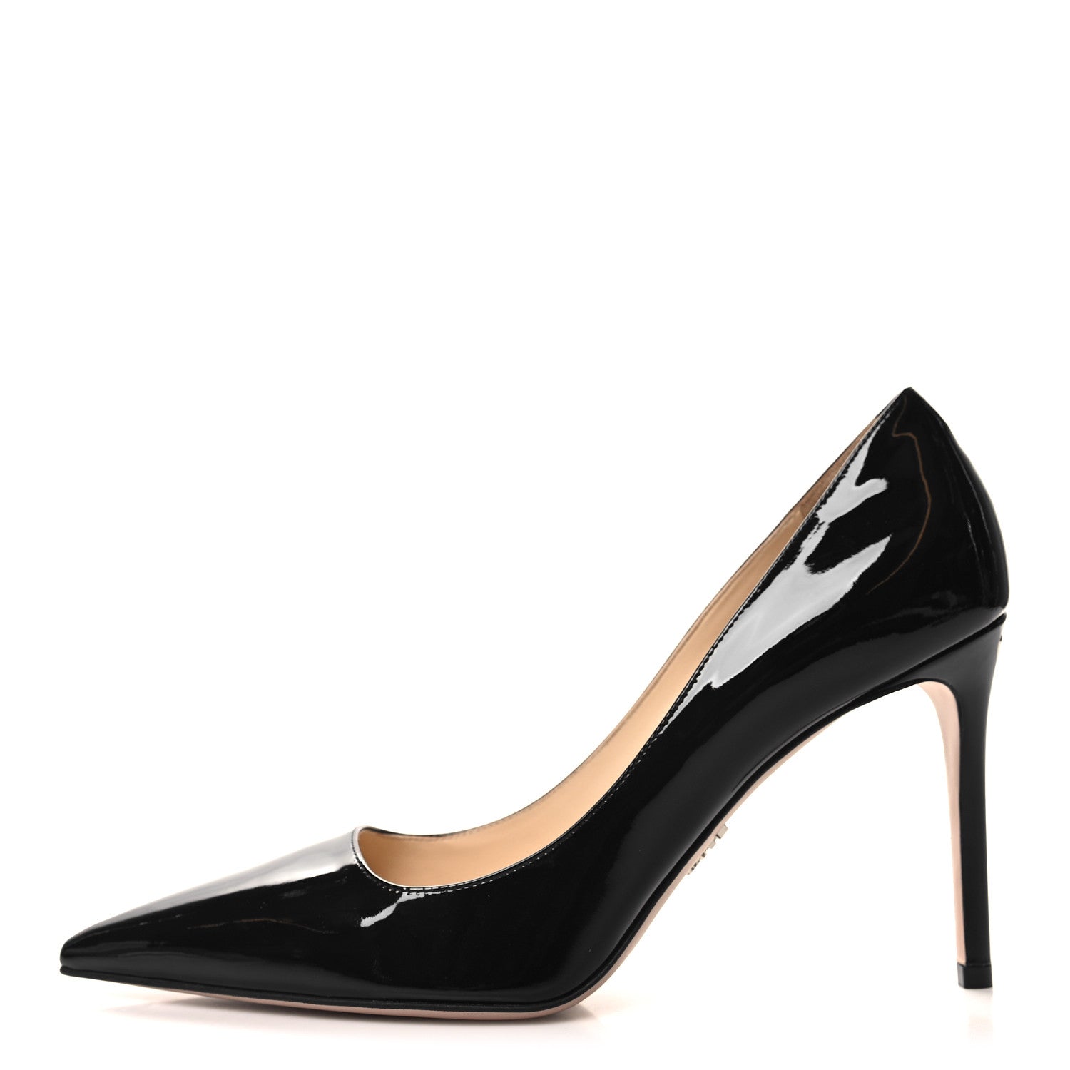 Prada Patent Metal Logo Pointed Toe Pumps 39.5 Black 1 of 8