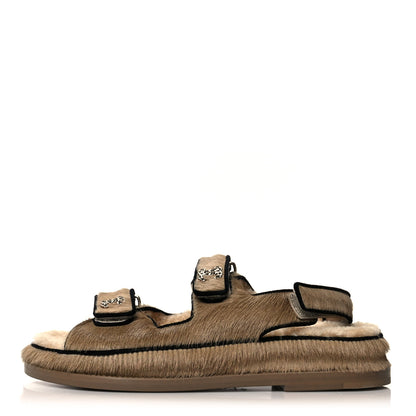 Chanel Calf Hair Suede Shearling Dad Sandals 38 Beige 1 of 7