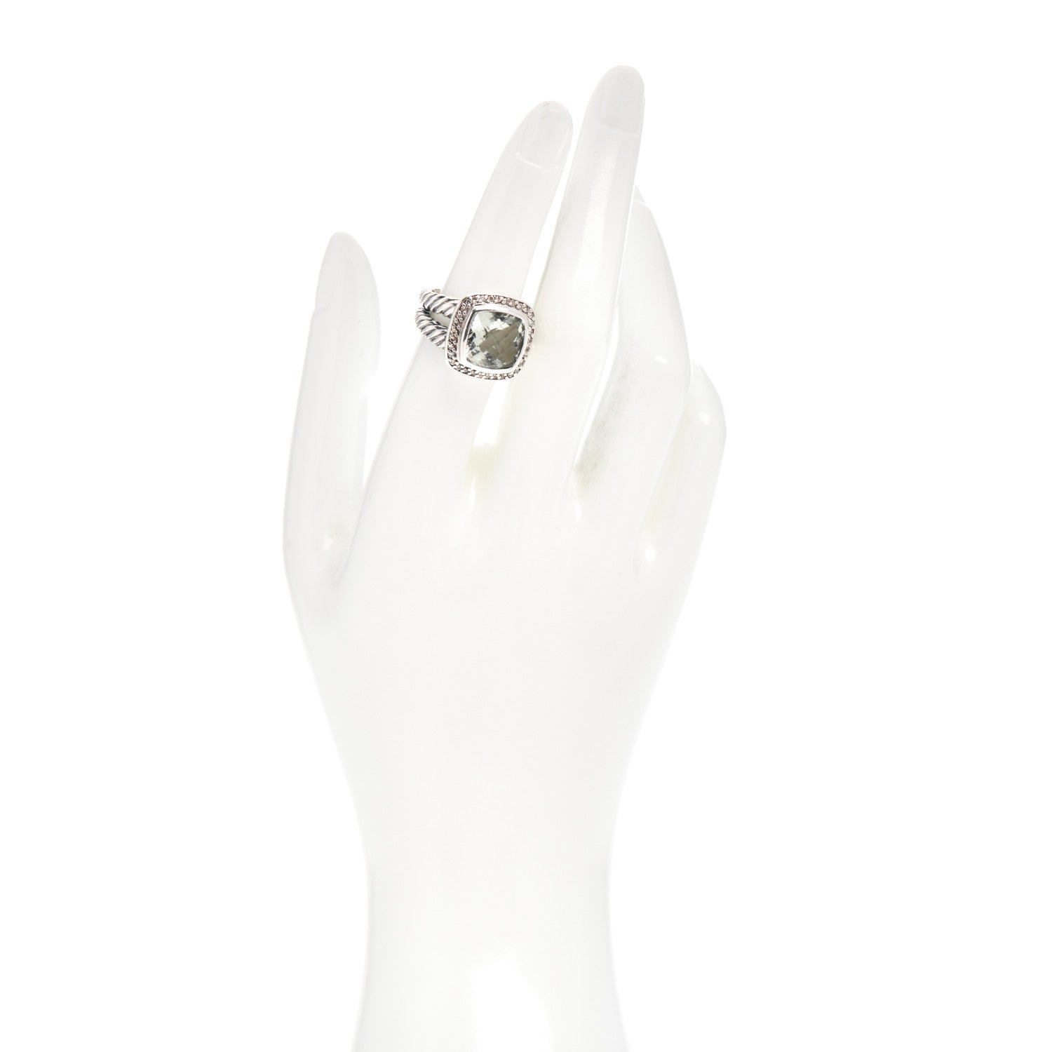 David Yurman Sterling Silver Diamond Prasiolite 11mm Albion Ring 52 6 2 of 6