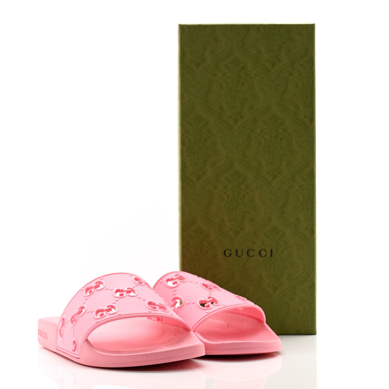 Gucci Rubber GG Monogram Perforated Womens Slide Sandals 39 Rose Box 9 of 9