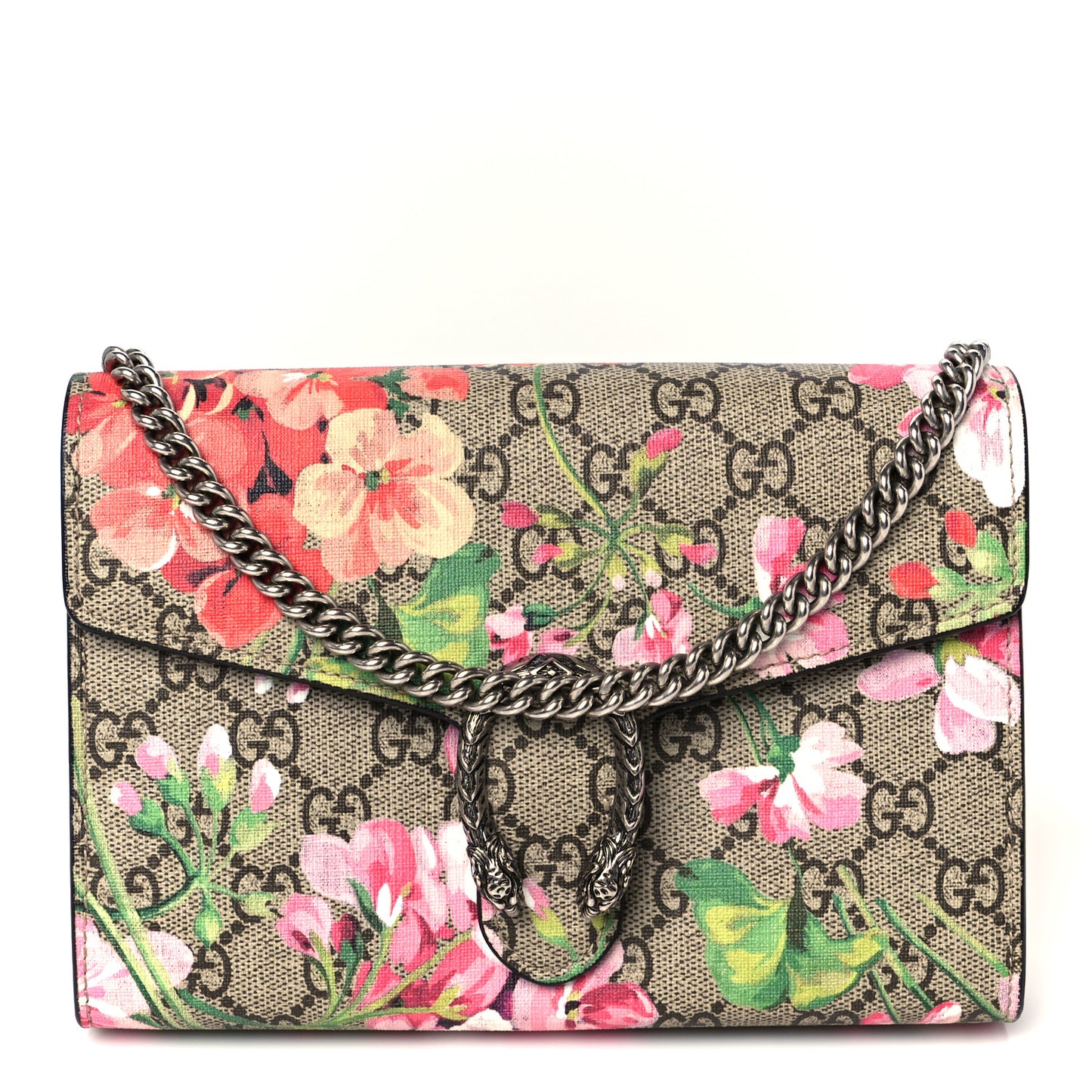 GG Supreme Monogram Blooms Mini Dionysus Chain Wallet Beige Multicolor Dry Rose