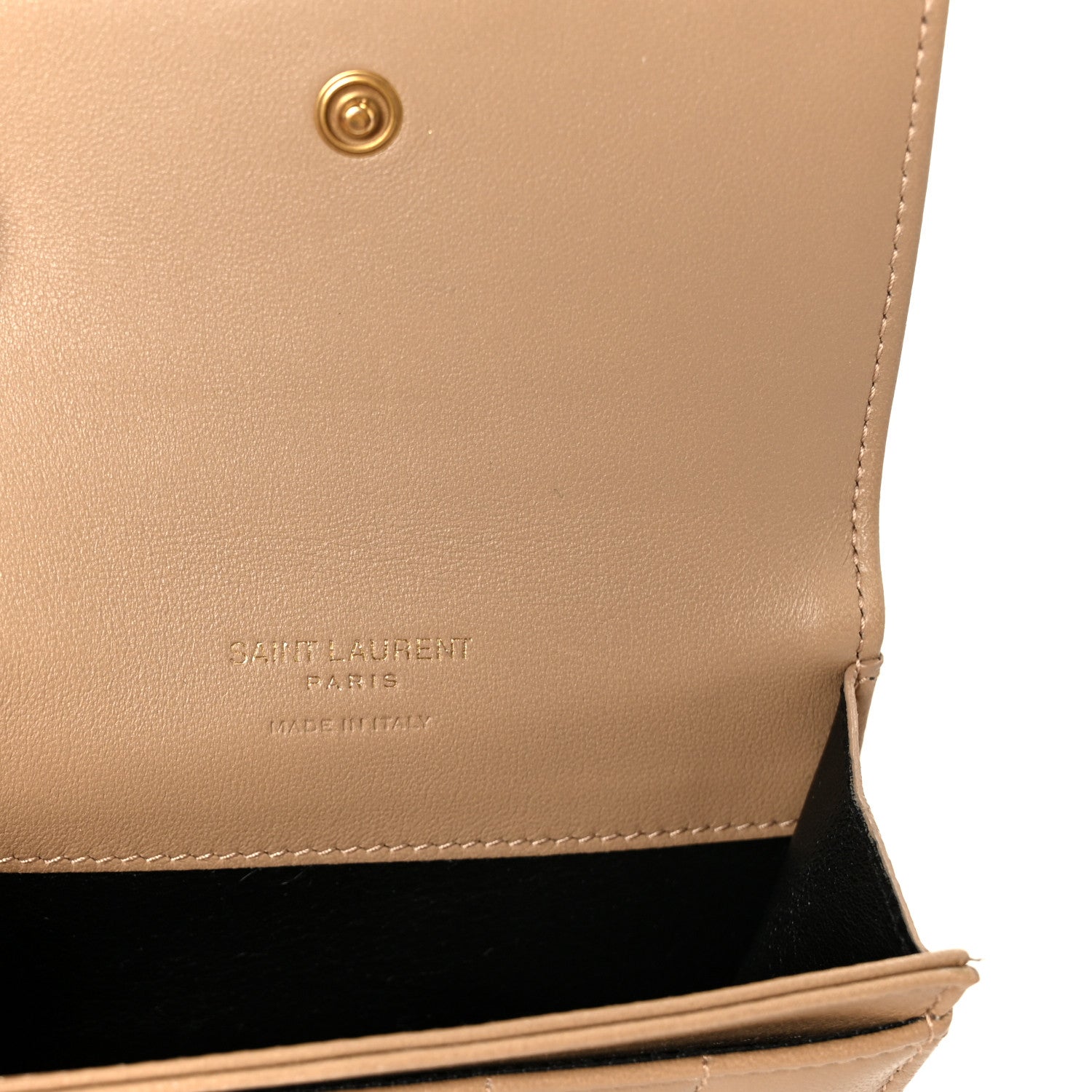 Saint Laurent Lambskin Carre Quilted Cassandre Compact Envelope Card Case Dark Toffee 6 of 9