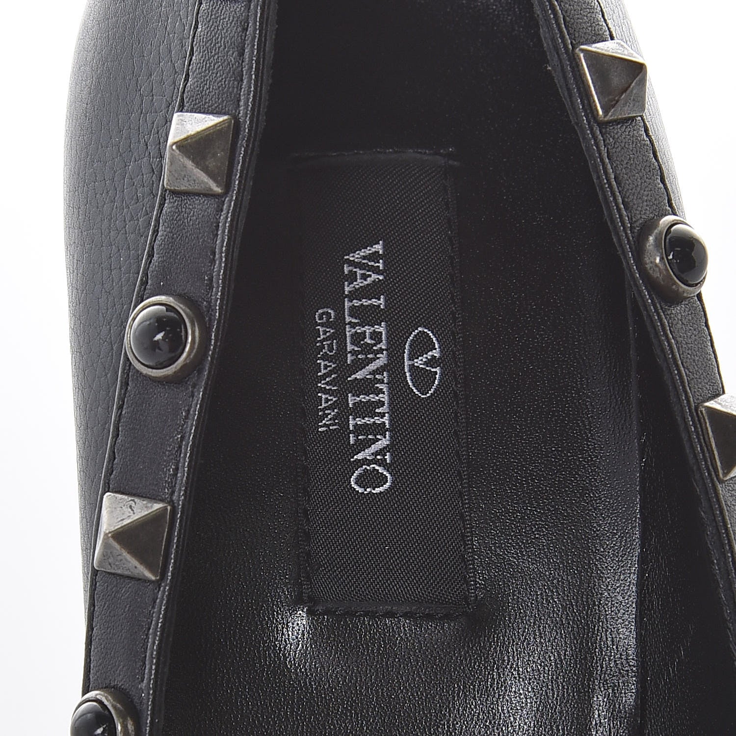 Valentino Garavani Pebbled Calfskin Onyx Rockstud Rolling 100mm Pumps 39 Black 6 of 7