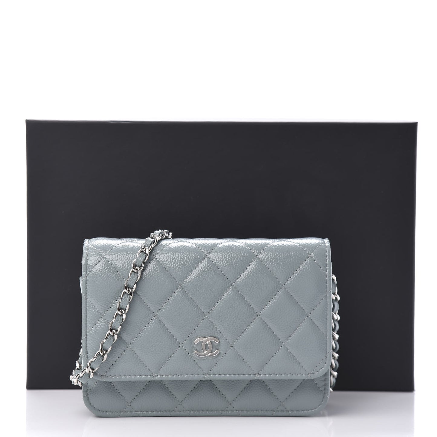 Caviar Quilted Mini Wallet On Chain WOC Blue